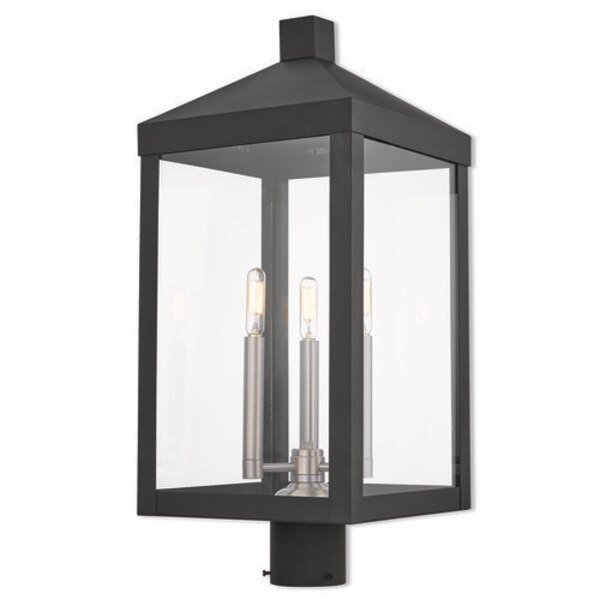 Nyack 3 Light Black Outdoor Post Top Lantern, LIVEX LIGHTING, Mfr# 20586-04